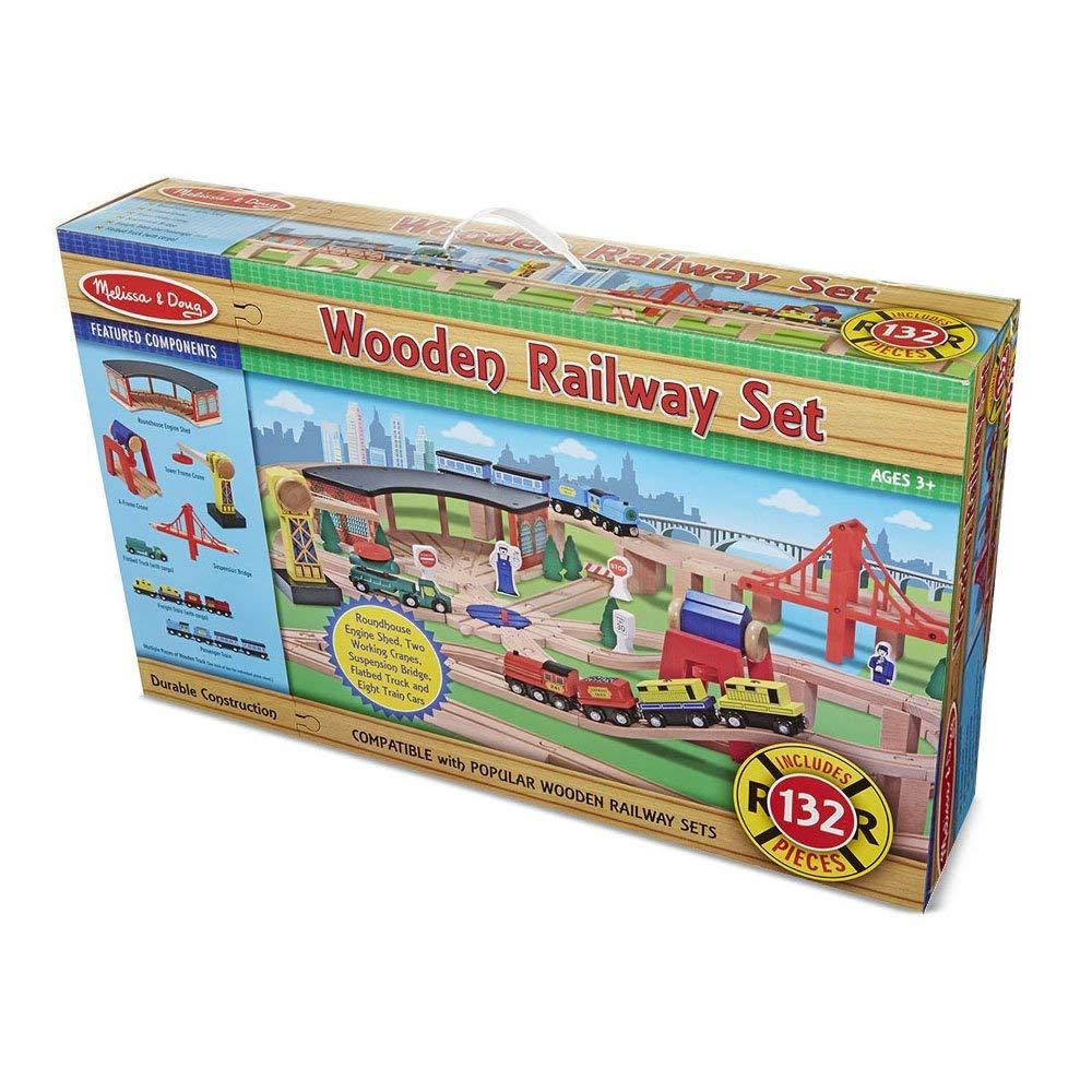 Melissa & Doug - Melissa & Doug Deluxe Wooden Railway Train Set (130+ pcs) - Playful Panda