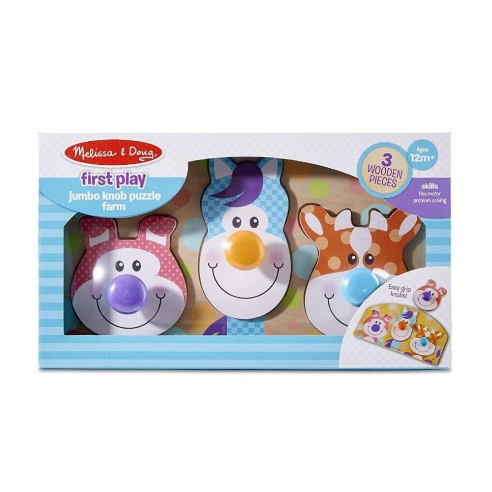 Melissa & Doug - Melissa & Doug First Play Wooden Jumbo Knob Farm Animal Puzzle - Playful Panda