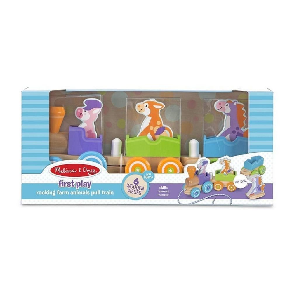 Melissa & Doug - Melissa & Doug First Play Wooden Rocking Farm Animals Pull Train - Playful Panda