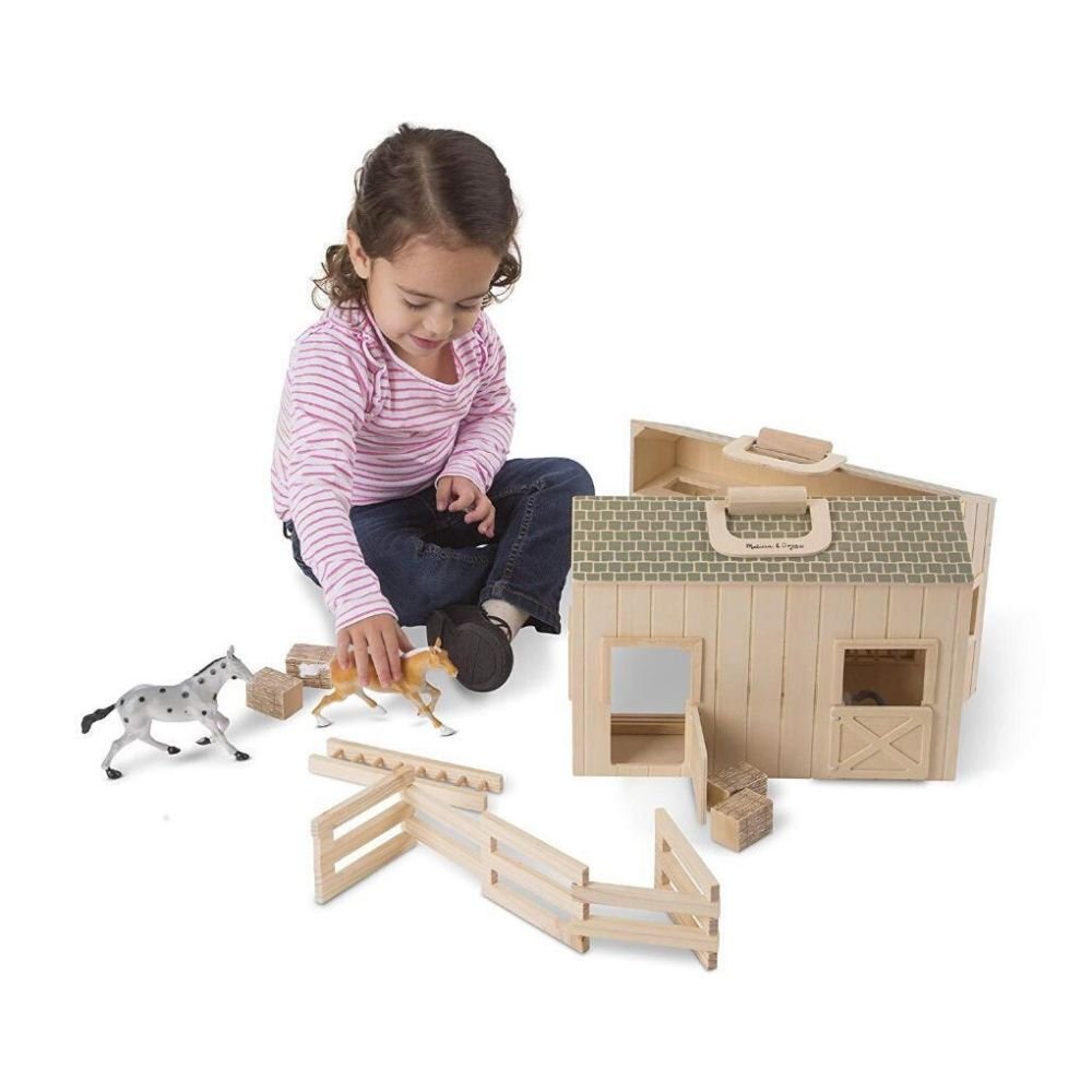 Melissa & Doug - Melissa & Doug Fold and Go Wooden Horse Stable - Playful Panda