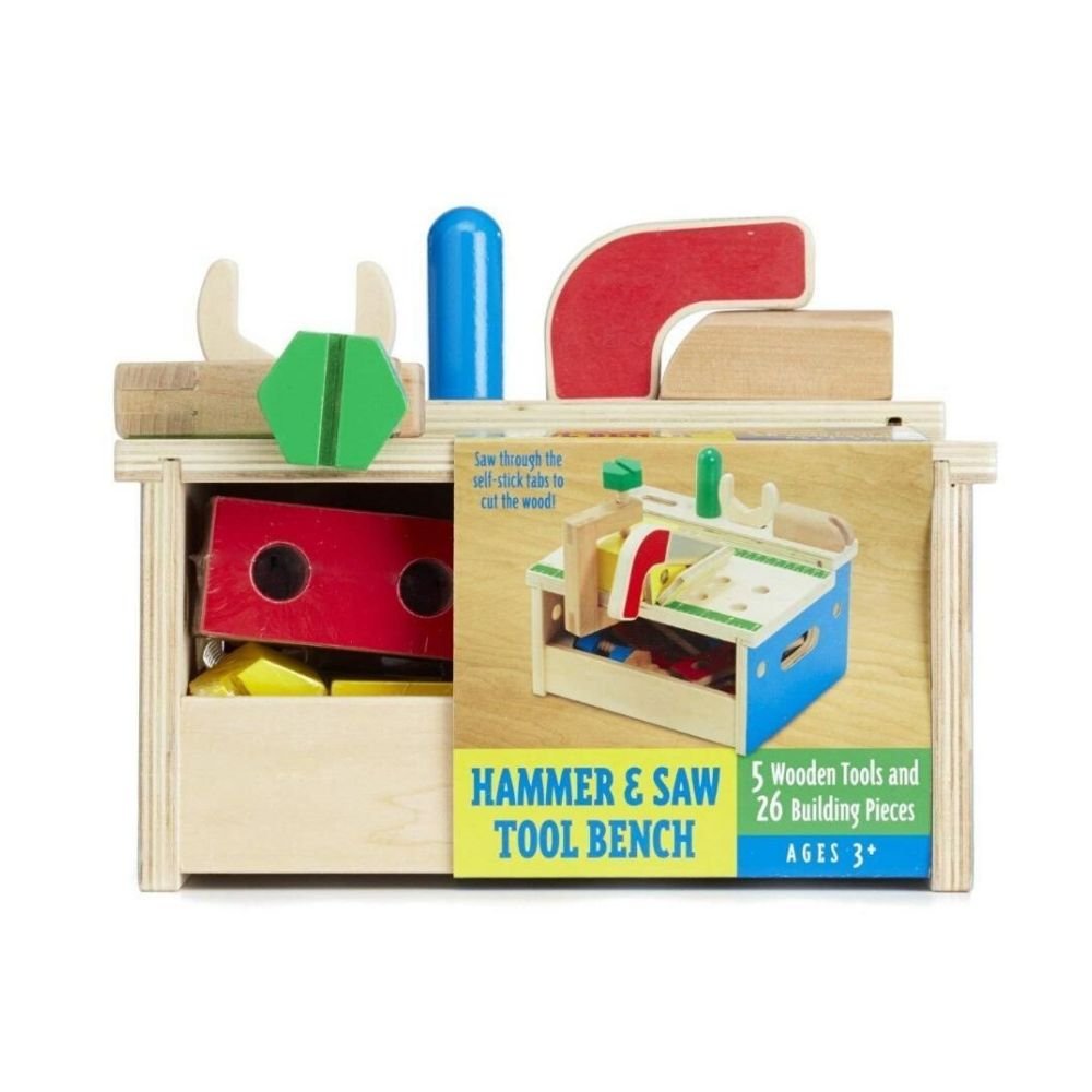 Melissa & Doug - Melissa & Doug Hammer and Saw Tool Bench – Wooden Building Set - Playful Panda