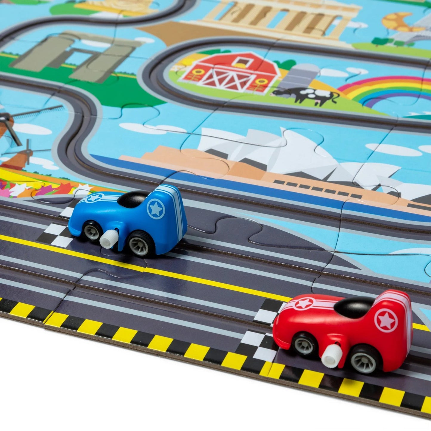 Melissa & Doug - Melissa & Doug Race Around the World Tracks Floor Puzzle – 48 Pieces - Playful Panda