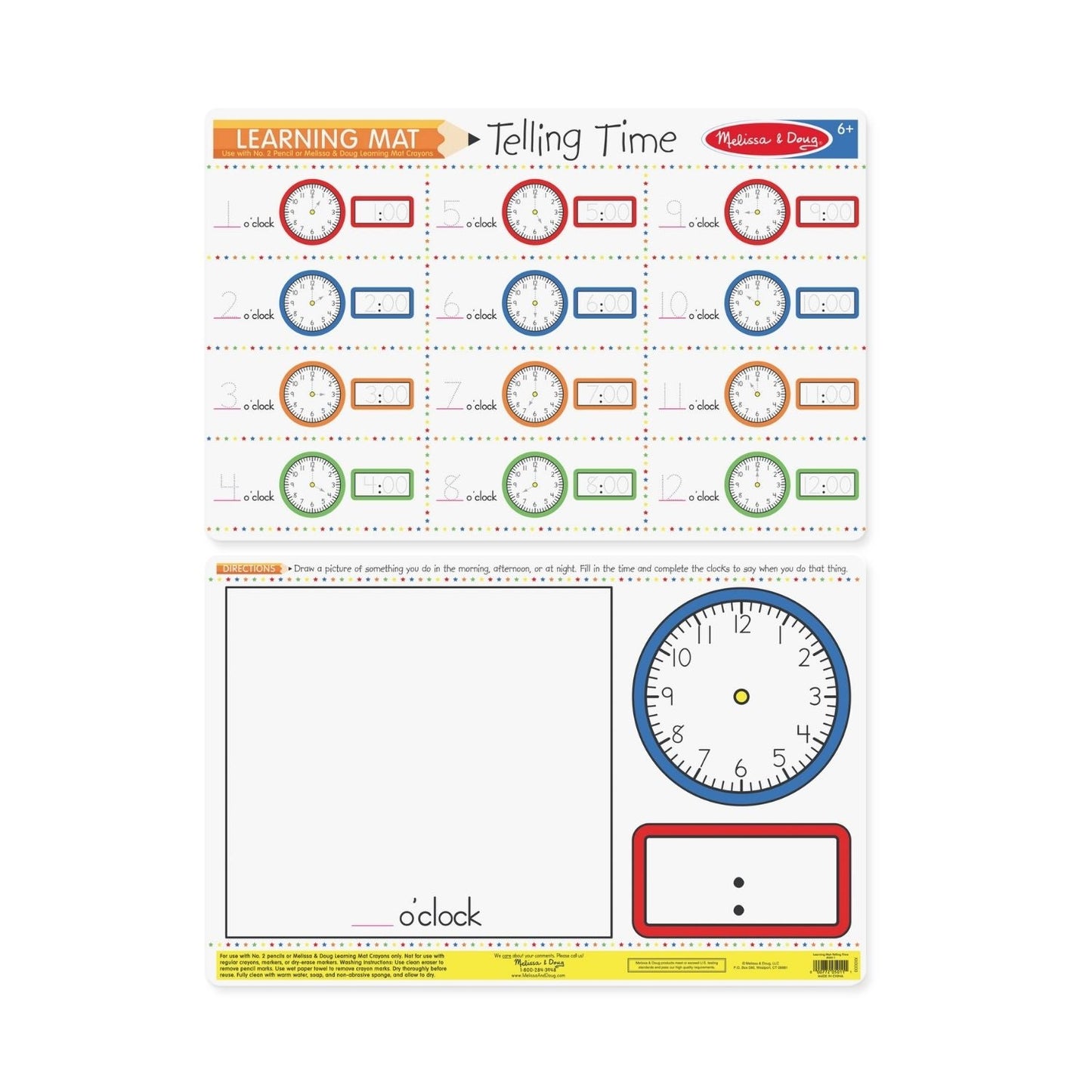 Melissa & Doug - Melissa & Doug Telling Time Write-A-Mat (Bundle of 6) - Playful Panda