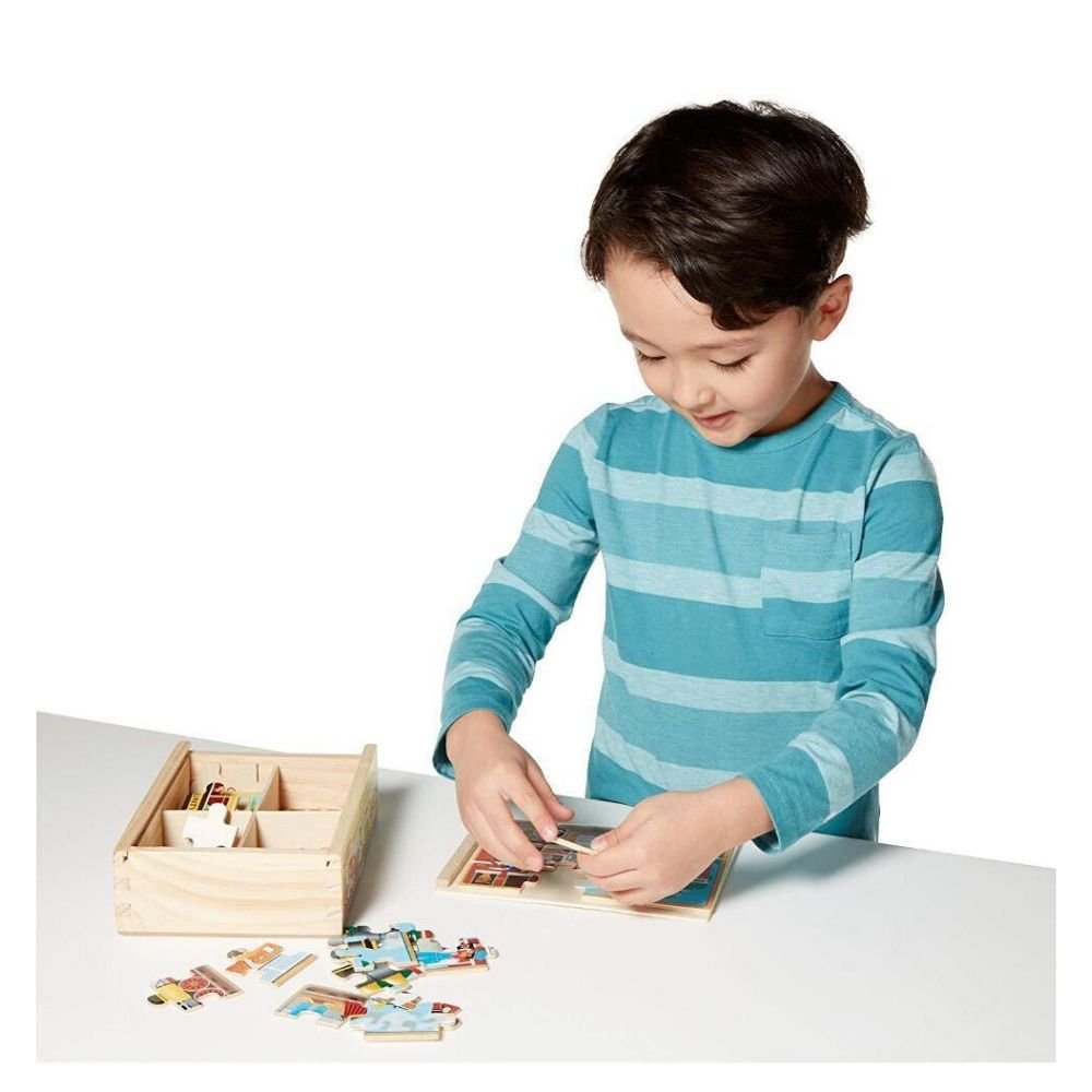 Melissa & Doug - Melissa & Doug Vehicles 4-in-1 Wooden Jigsaw Puzzles in a Storage Box - Playful Panda