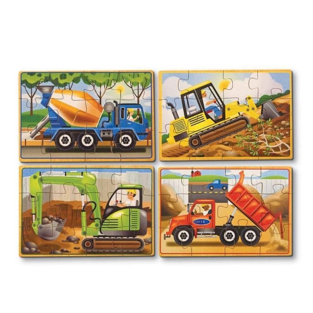 Melissa & Doug - Melissa & Doug Construction Vehicles 4-in-1 Wooden Jigsaw Puzzles - Playful Panda