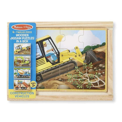 Melissa & Doug - Melissa & Doug Construction Vehicles 4-in-1 Wooden Jigsaw Puzzles - Playful Panda