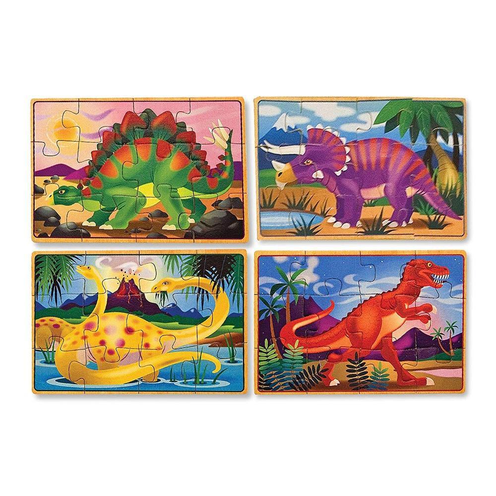 Melissa & Doug - Melissa & Doug Dinosaurs 4-in-1 Wooden Jigsaw Puzzles in a Storage Box - Playful Panda