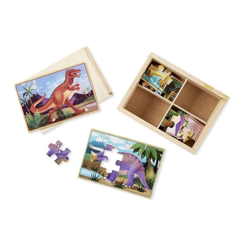 Melissa & Doug - Melissa & Doug Dinosaurs 4-in-1 Wooden Jigsaw Puzzles in a Storage Box - Playful Panda