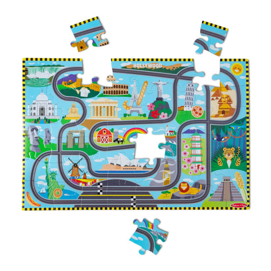 Melissa & Doug - Melissa & Doug Race Around the World Tracks Floor Puzzle – 48 Pieces - Playful Panda